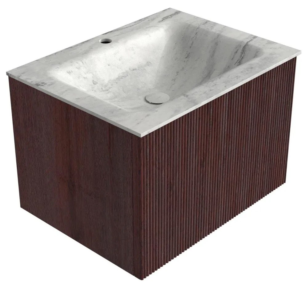 Mondiaz Kurve-dlux 60cm badmeubel ruby met 1 lade en wastafel cloud midden 1 kraangat opalo