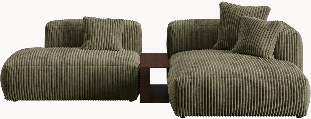 Modulaire hoekbank Martina met bijzettafel met corduroy look