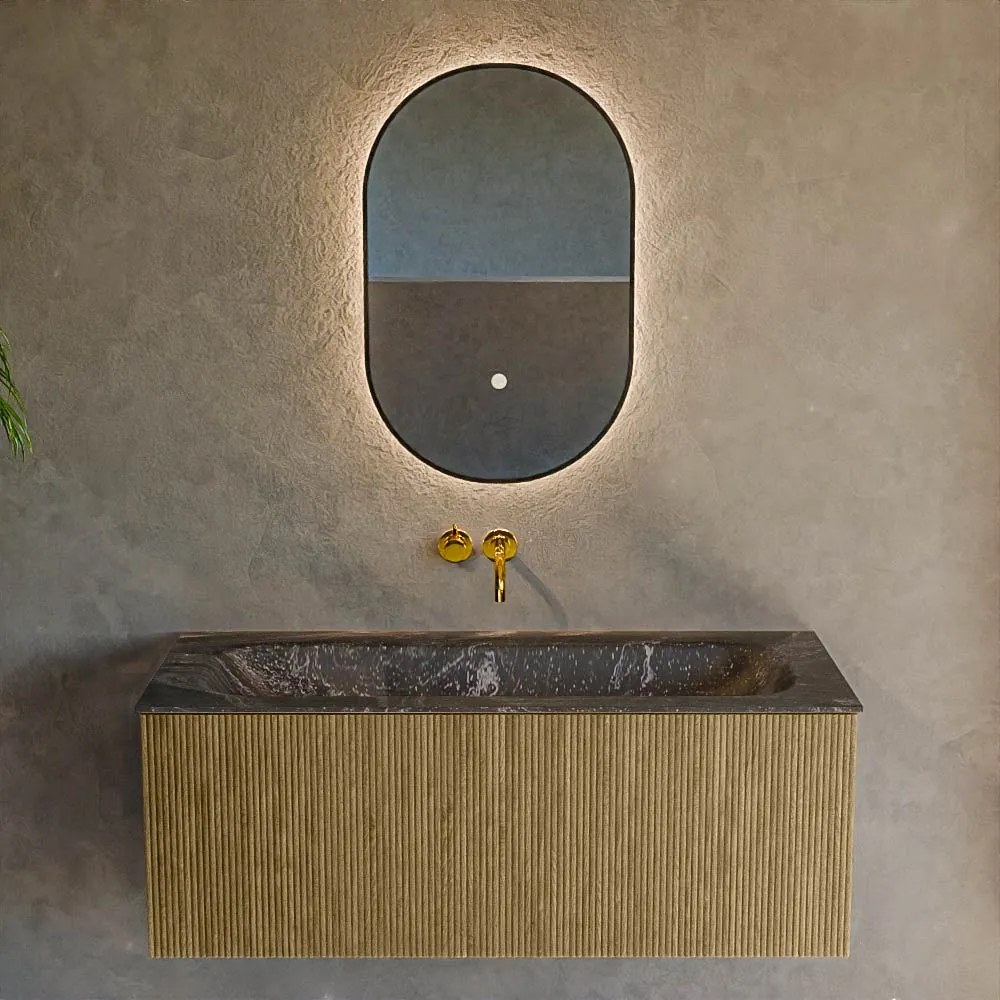 Mondiaz Kurve-dlux 110cm badmeubel dusk met 1 lade en wastafel big medium midden zonder kraangat lava