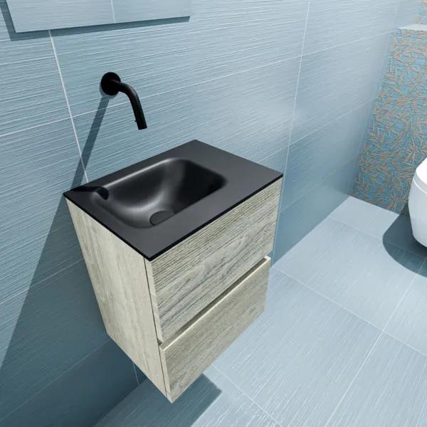 MONDIAZ ADA Toiletmeubel 40x30x50cm met 0 kraangaten 2 lades light brown grey mat Wastafel Lex links Solid Surface Zwart FK75342378
