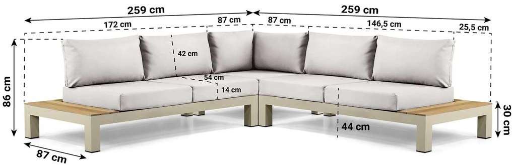 Loungeset 5 personen Aluminium/Teak Taupe Lifestyle Garden Furniture Vittoria