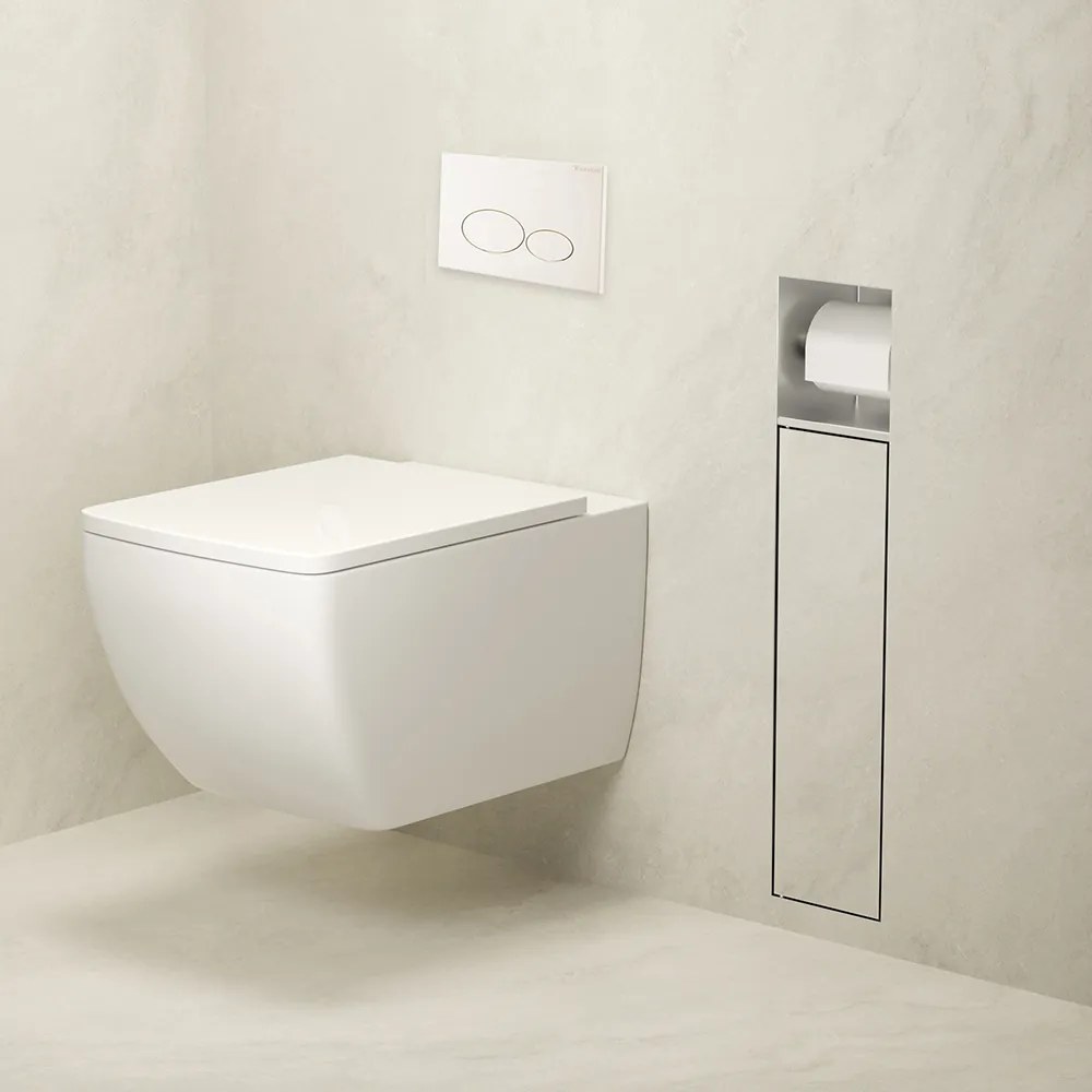 Mueller Round inbouw toiletrol en borstelhouder betegelbaar RVS