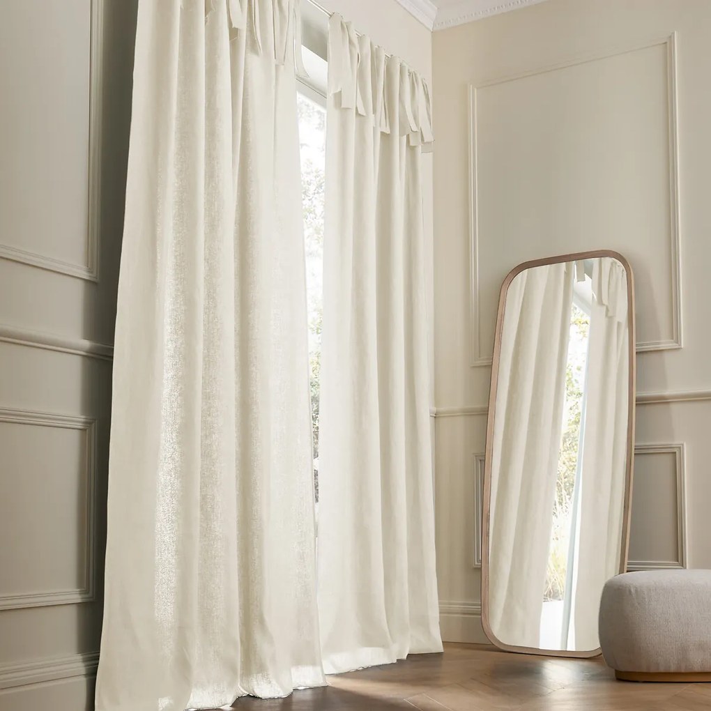 Linnen gevoerd gordijn met strikjes Colin