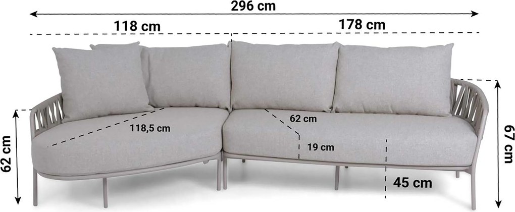 Hoek loungeset 5 personen Rope Taupe 4 Seasons Outdoor Calma/Livo