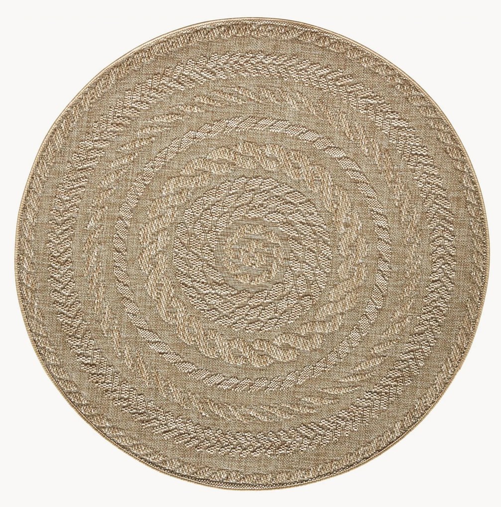 Rond in- & outdoor vloerkleed Almendro in jute look