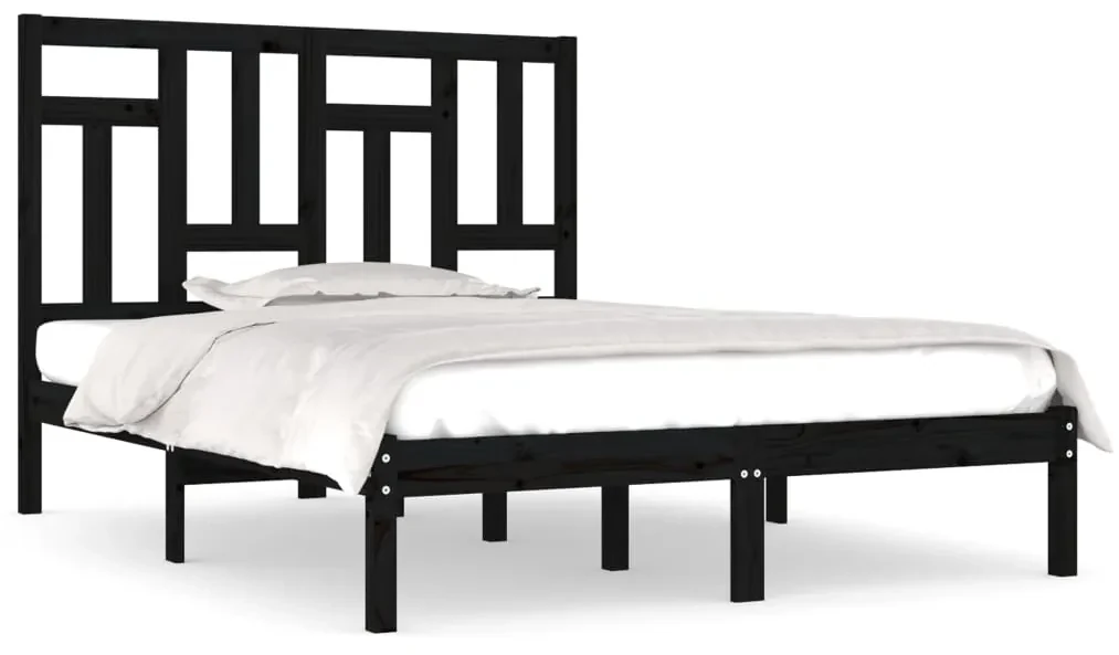 vidaXL Bedframe massief grenenhout zwart 140x190 cm