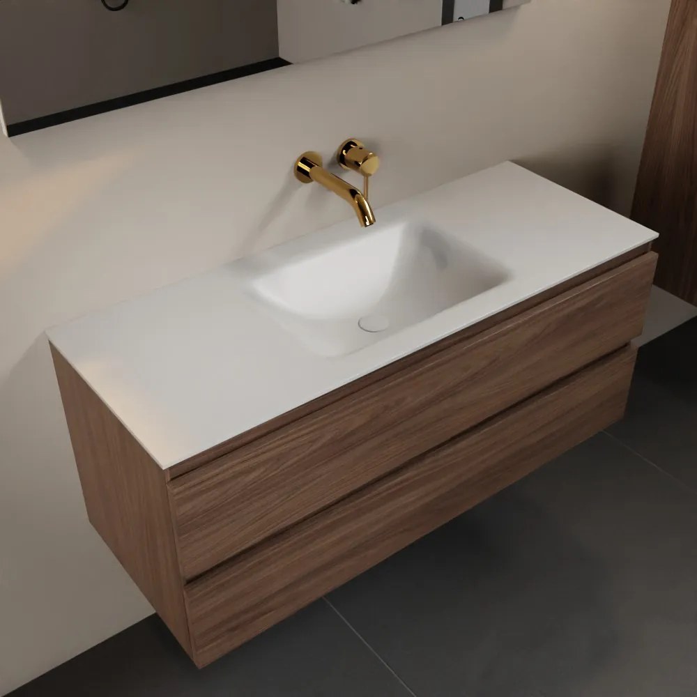 Mondiaz Aivy badmeubel 120cm mocha met wastafel solid surface talc midden zonder kraangat en spiegel