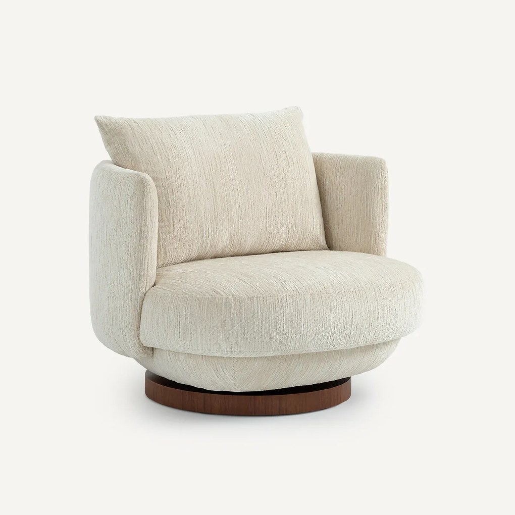 Draaibare fauteuil in gestructureerd fluweel en walnootfineer, ROSEO