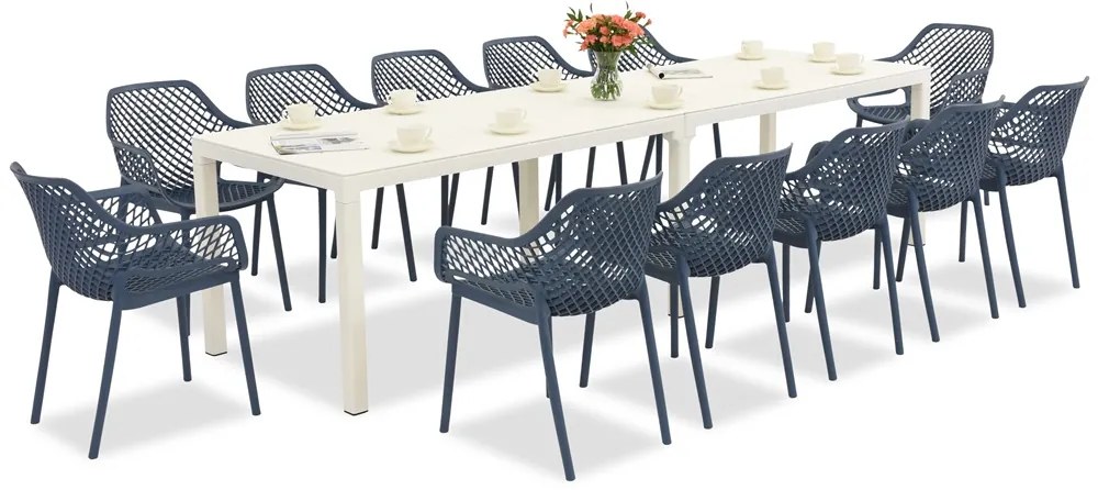King Double/Aria tuinmeubelset wit en blauw voor 12 personen Bica