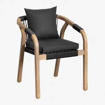 Set Van 4 Eetkamerstoelen Met Armleuningen Van Acaciahout Dubai Rustiek Acaciabruin & Stof Grijs – Grafiet - Sklum