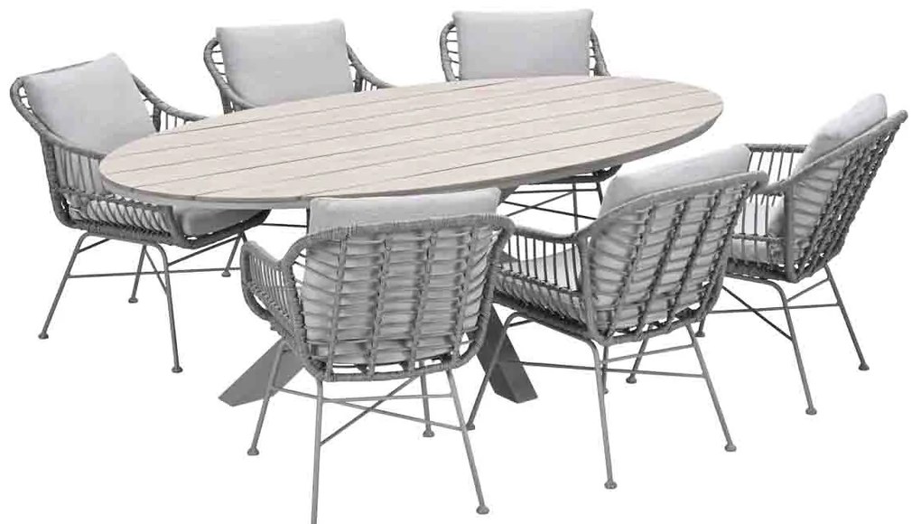Garden Impressions Lucas tuinset 7-delig valley sand - Tulli tuintafel 220x115 cm - light teak vironwood