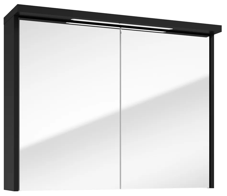Fontana Grado spiegelkast met verlichting 80cm 2 deuren zwart mat