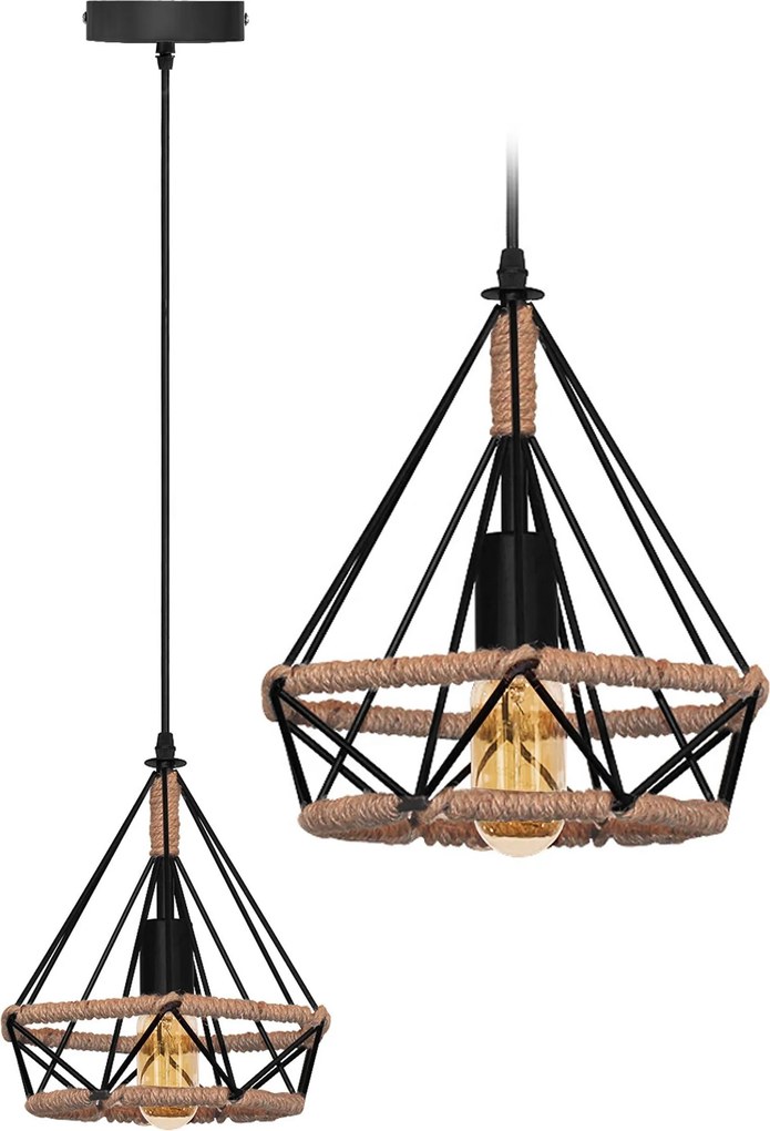 Een geometrische plafondlamp hangend in loftstijl met een touw APP678-1CP