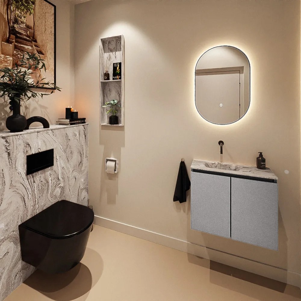 Mondiaz Ture DLux toiletmeubel 60cm plata met wastafel glace links zonder kraangat