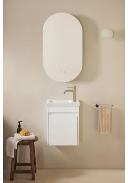 Narek Zwevend Houten Badkamermeubelset Met Geïntegreerde Wastafel Wit & Ovaal Met Opbergruimte Zwart 50x90 Cm Oricsa & Geborsteld Goud - Sklum