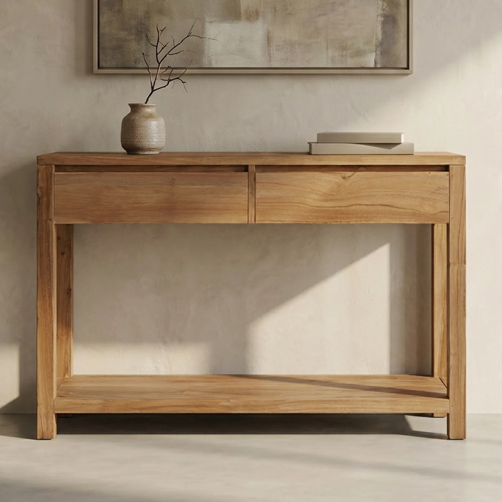 Tower Living Sidetable Teakhout Met 2 Lades Corona - 130 X 38cm.