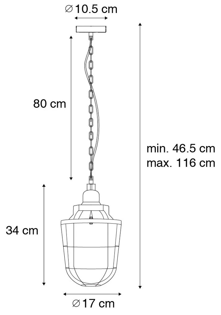 Industriële hanglamp zwart met glas - Cabin Industriele / Industrie / Industrial E27 rond Binnenverlichting Lamp