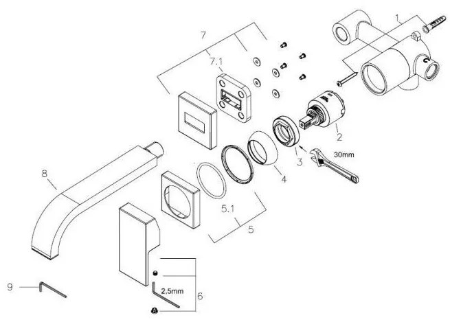 Mueller cube inbouw-wastafelmengkraan PVD-coating chroom