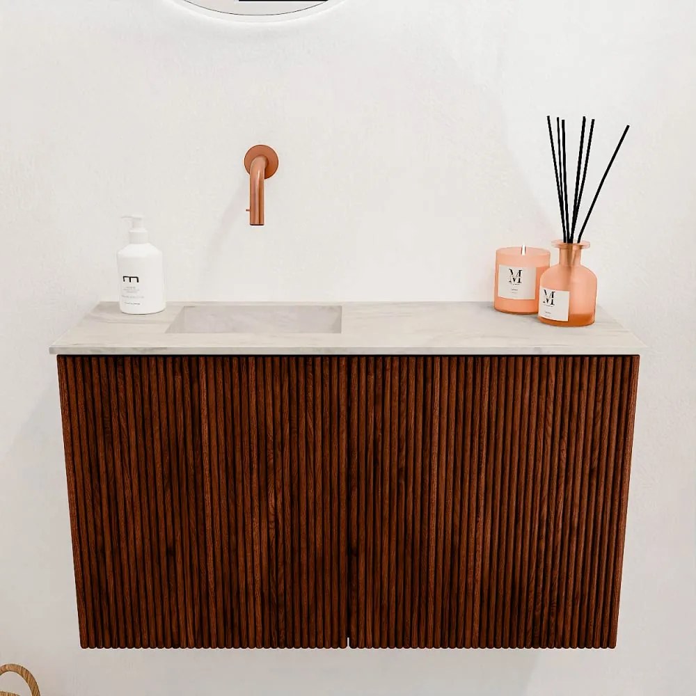 Mondiaz Joya DLux 70cm toiletmeubel ruby met wastafel faye links zonder kraangat ostra