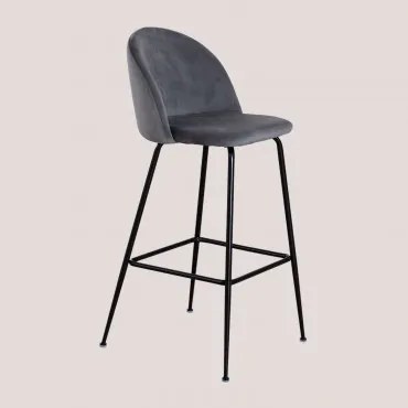 Set Van 4 Hoge Krukken In Fluweel Kana Design Zwart & Grijs & ↑75 Cm - Sklum