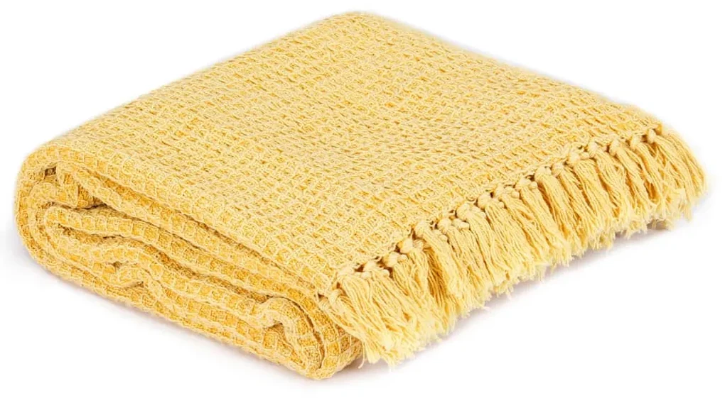 vidaXL Plaid 125x150 cm katoen mosterdgeel