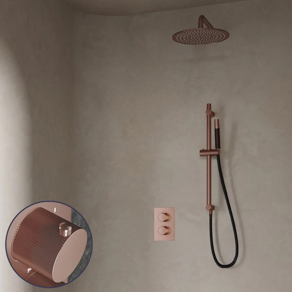 Saniclear Copper Stripes Pro inbouw regendouche met 30cm hoofddouche, muurarm en glijstang geborsteld koper