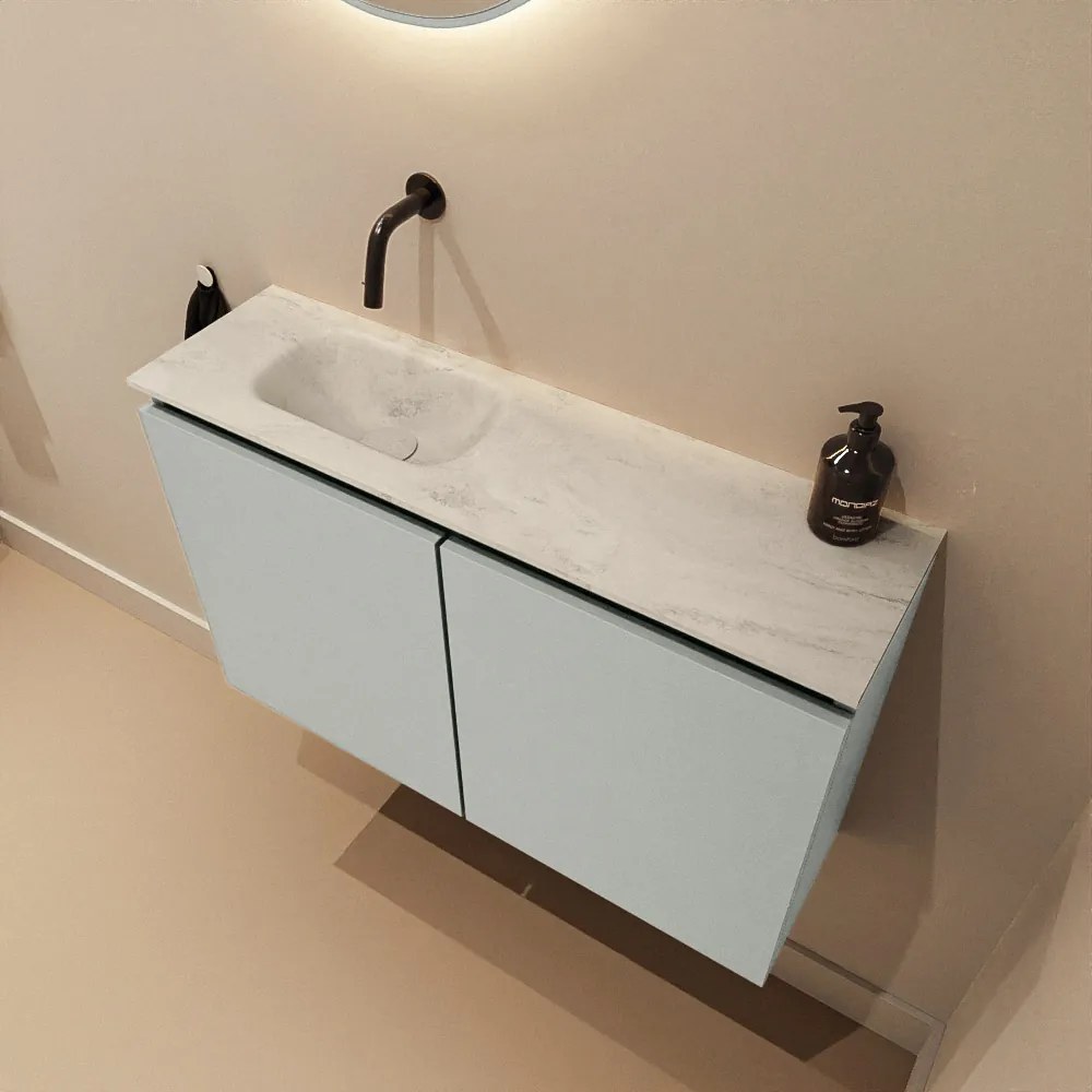 Mondiaz Ture DLux toiletmeubel 80cm greey met wastafel opalo links zonder kraangat