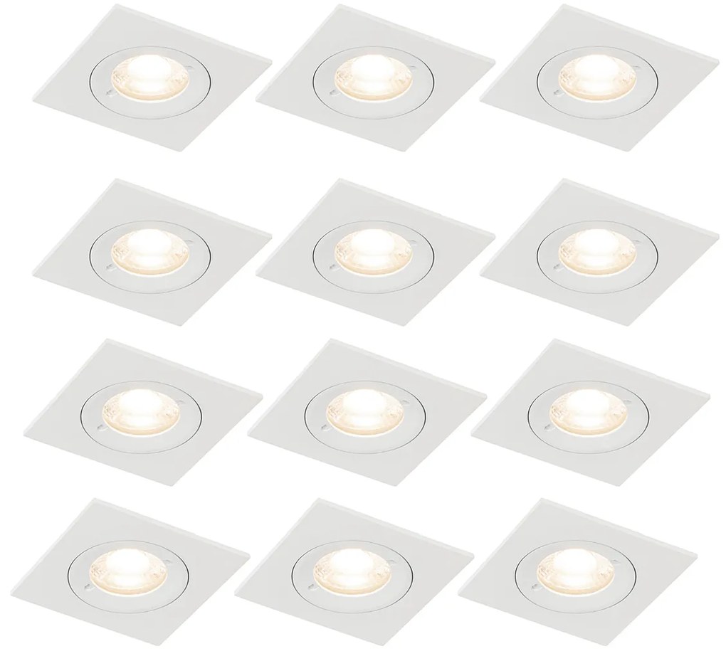 Set van 12 inbouwspots wit vierkant GU10 50mm IP44 - Xena