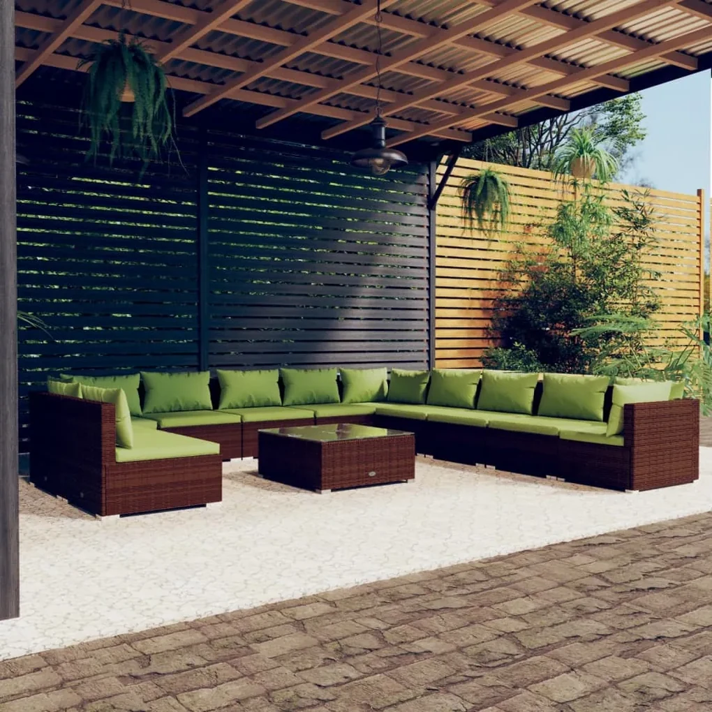 vidaXL 12-delige Loungeset met kussens poly rattan bruin