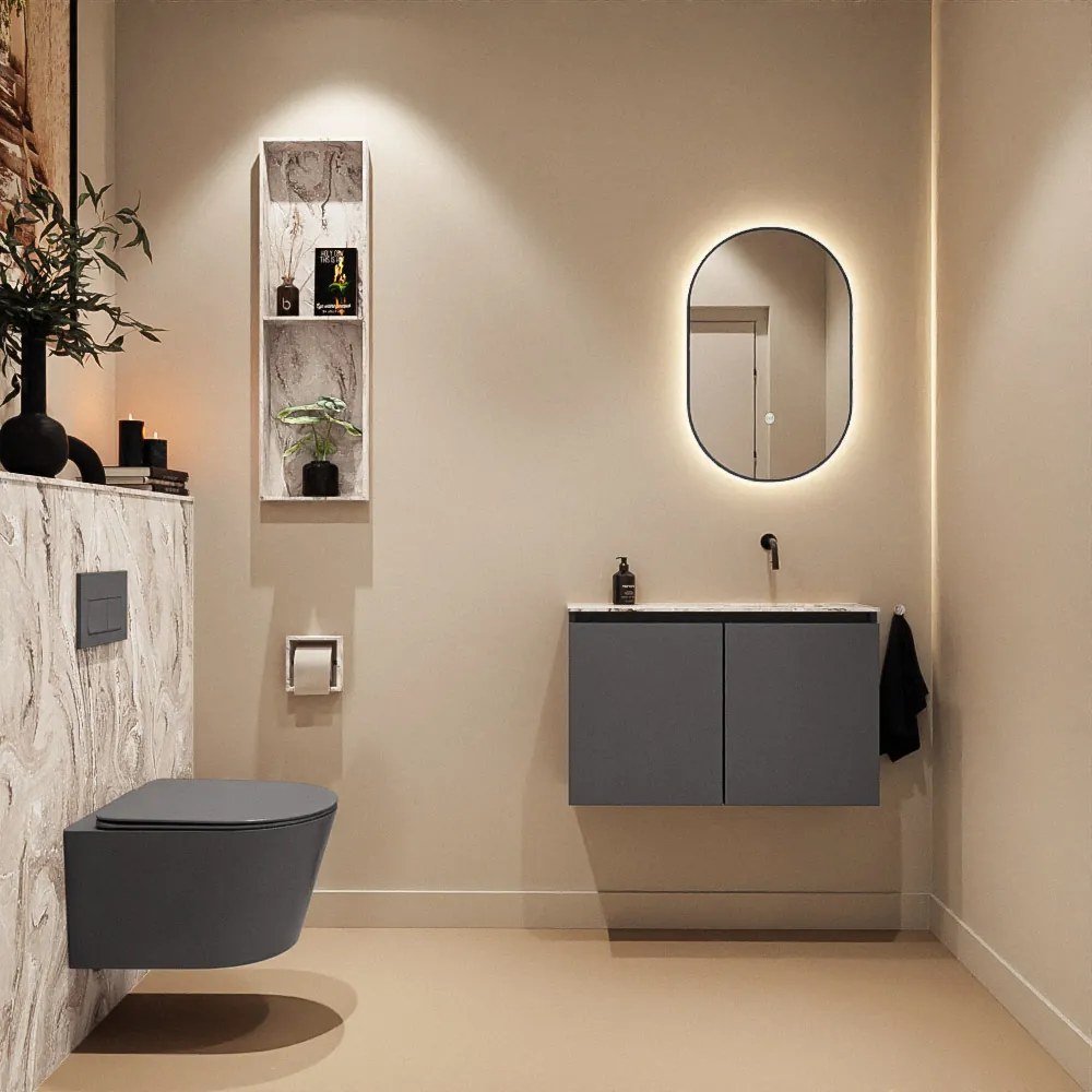 Mondiaz Ture DLux toiletmeubel 80cm dark grey met wastafel glace rechts zonder kraangat