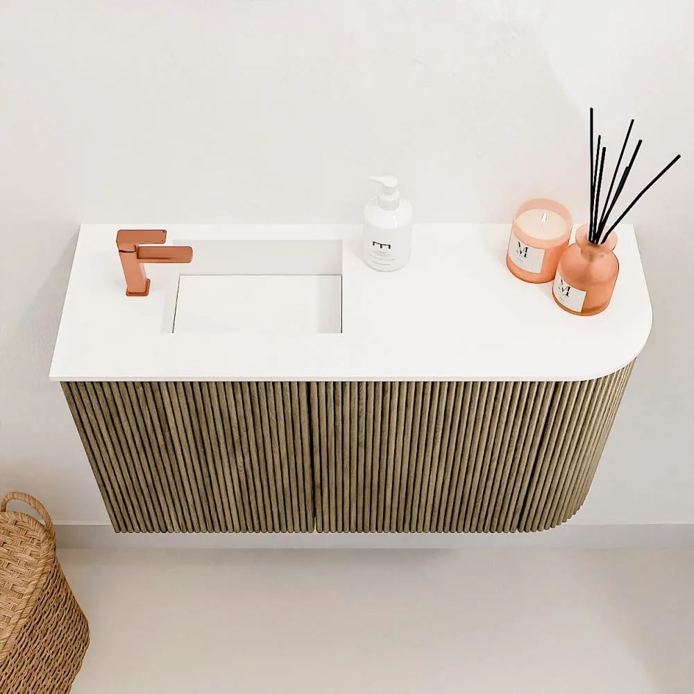 Mondiaz Joya 70cm toiletmeubel ronding rechts dusk met wastafel faye links 1 kraangat talc