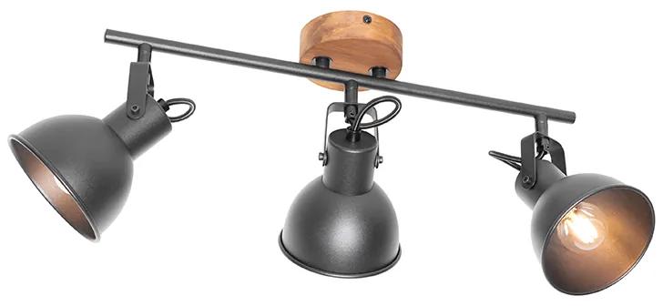 Industriële Spot / Opbouwspot / Plafondspot zwart met hout kantelbaar 3-lichts - Tommy Industriele / Industrie / Industrial E14 Binnenverlichting Lamp
