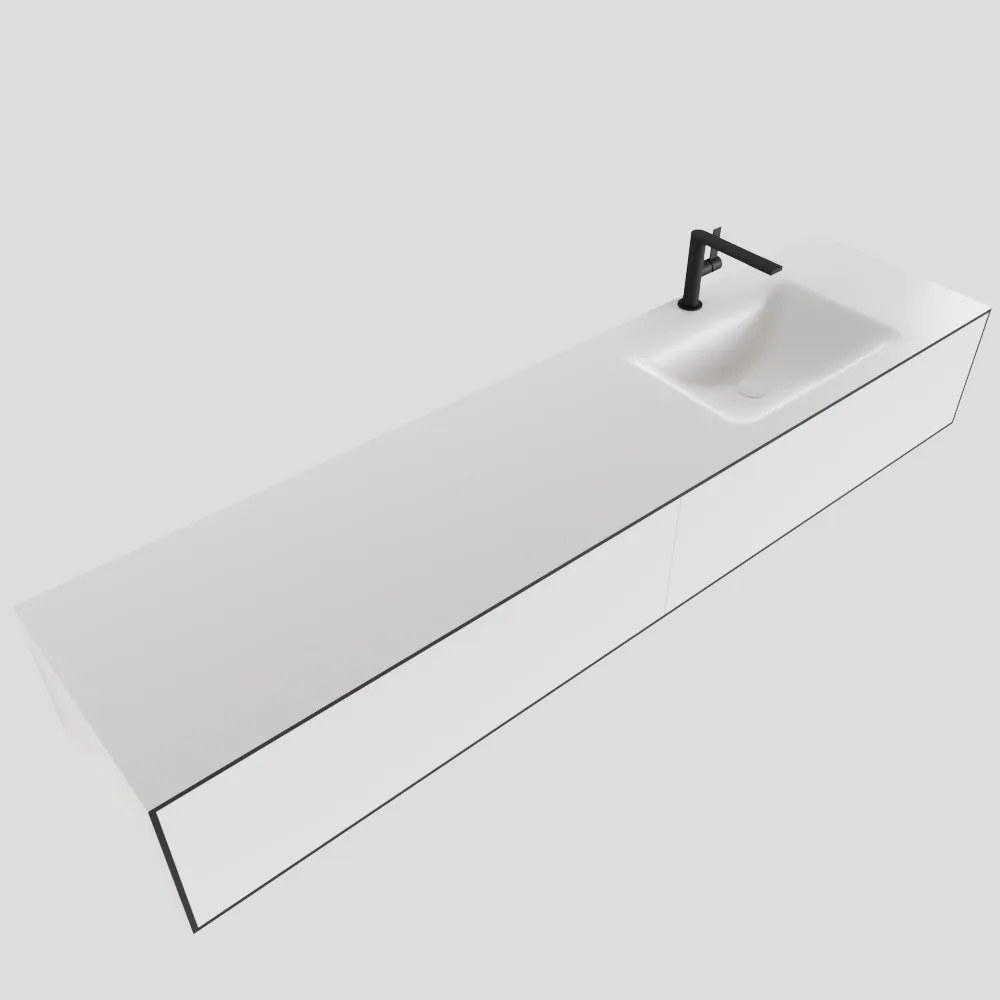 Zaro Lagom volledig naadloos solid surface onderkast 190cm mat zwart met 2 lades Push tot open. Compleet met solid surface wastafel met 1 kraangat(en)