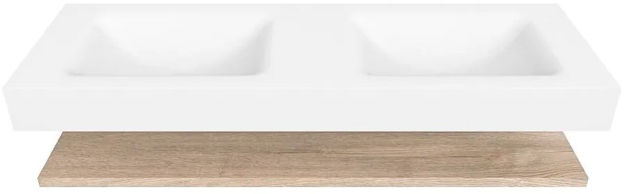 Zaro Alan badmeubel 140cm met planchet washed oak en vrijhangende wastafel cloud dubbel 2 kraangaten talc