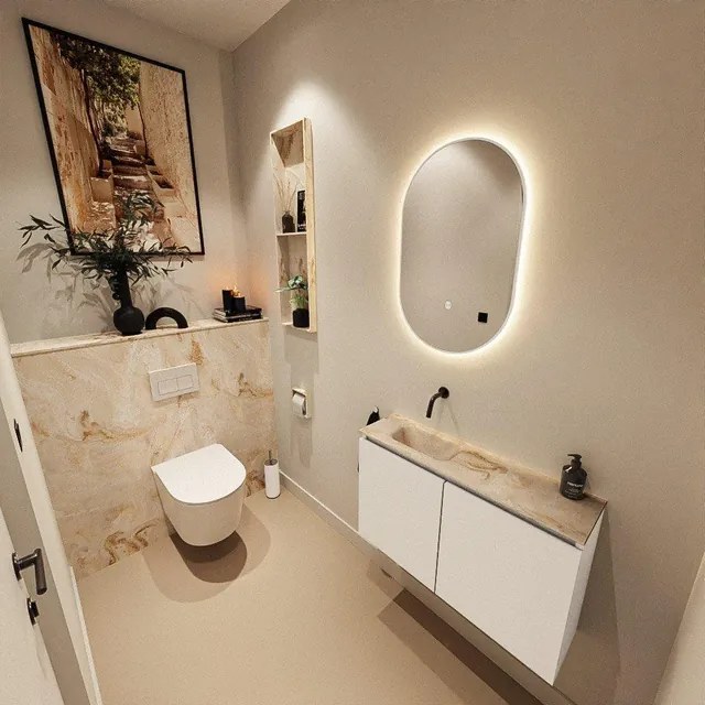 MONDIAZ TURE-DLUX 80cm toiletmeubel Talc. EDEN wastafel Frappe positie links. Zonder kraangat. TUREDX80TALL0FRA