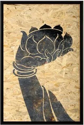 Fine Asianliving Oosters Schilderij Boeddha Hand Lotus op Kurk 600x900mm
