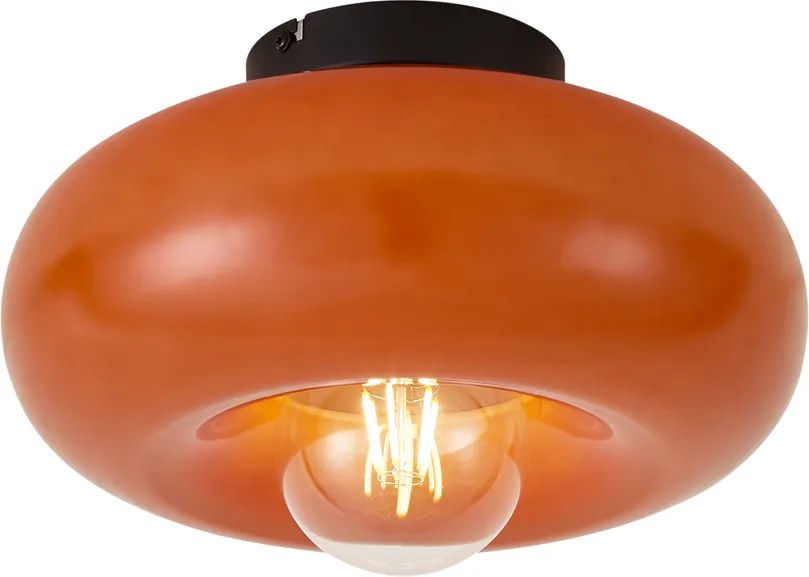 Retro plafondlamp zwart met oranje glas 30cm - Glaze