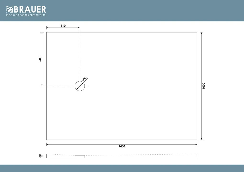 Brauer Asteroid douchevloer 100x140cm mineraalmarmer wit mat