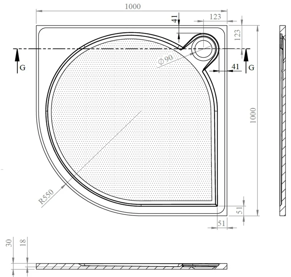Gelco Arca kwartronde douchebak 100x100cm wit