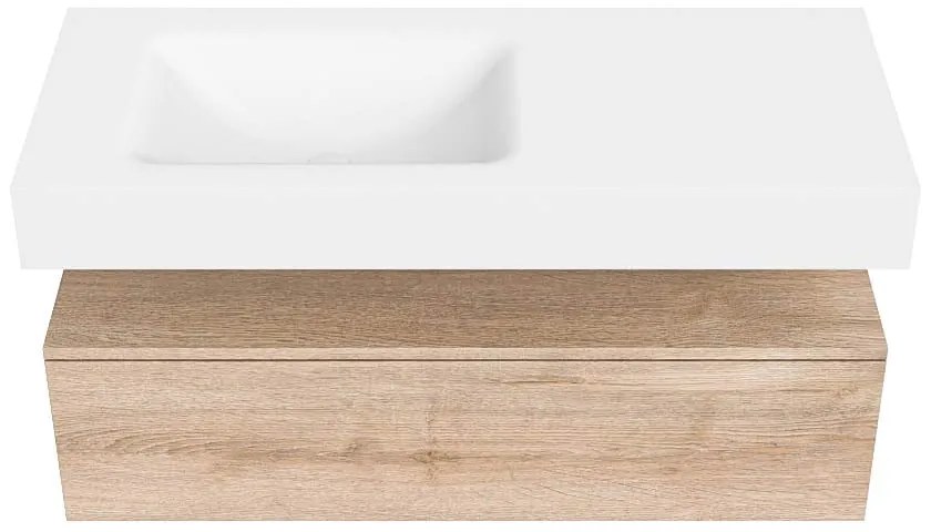 Zaro Alan badmeubel 110cm washed oak 1 lade met vrijhangende wastafel cloud links 1 kraangat talc