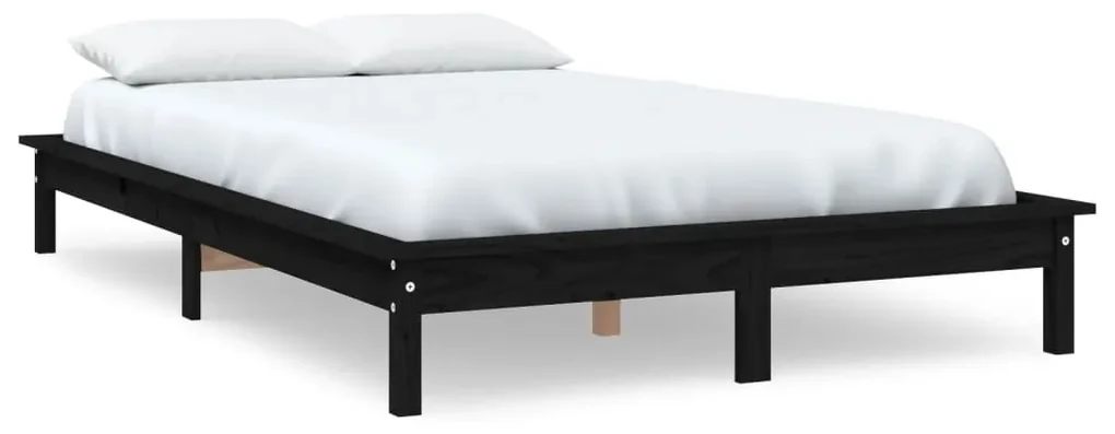 vidaXL Bedframe massief grenenhout zwart 135x190 cm 4FT6 double
