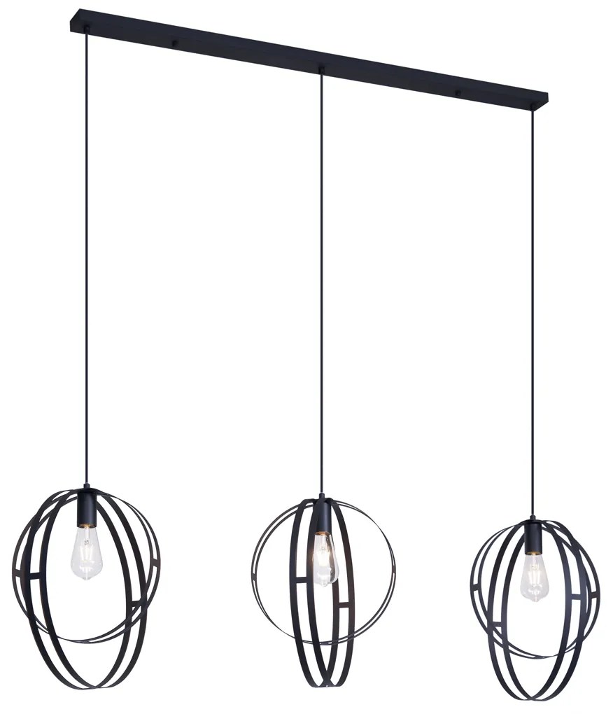 Smart hanglamp zwart langwerpig 3-lichts incl. Wifi G95 - Indu
