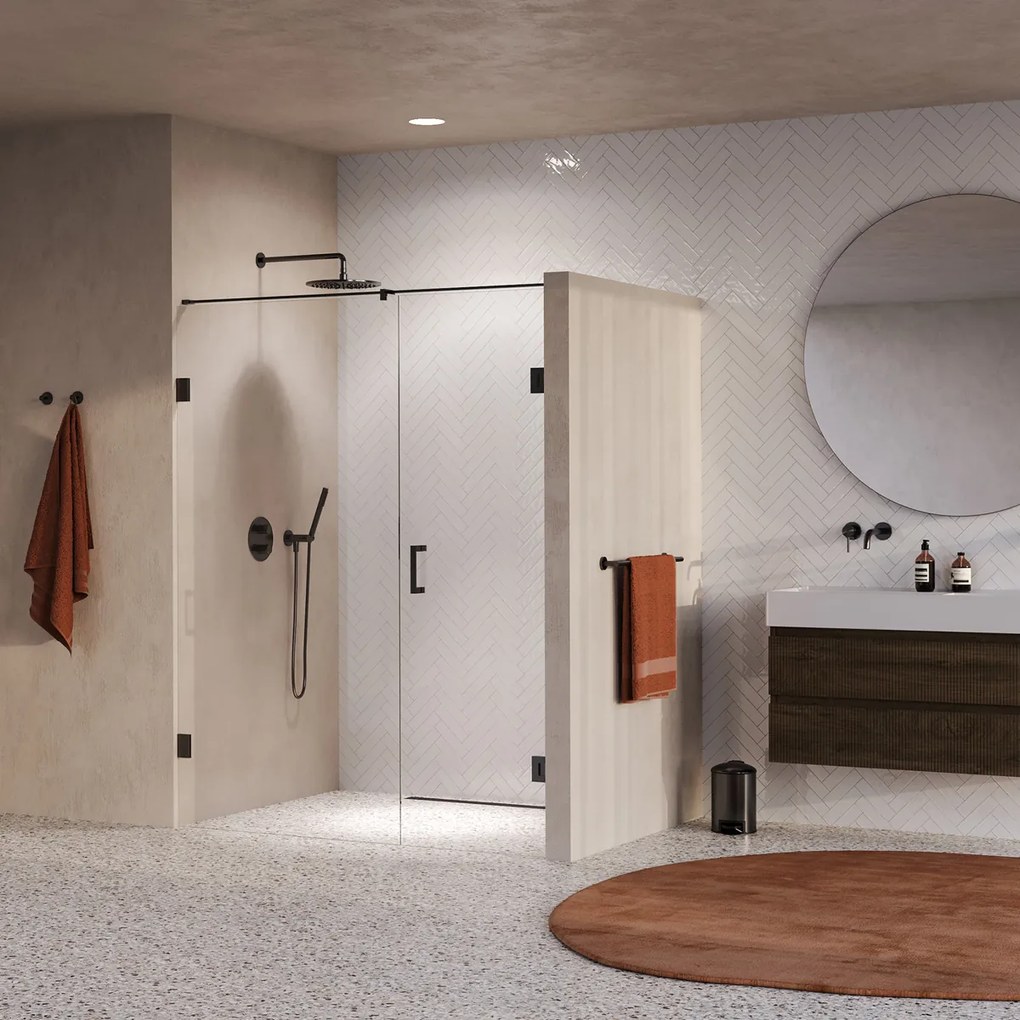 Brauer Void profielloze nisdeur 150cm met draaideur 70cm aan muur gunmetal geborsteld PVD