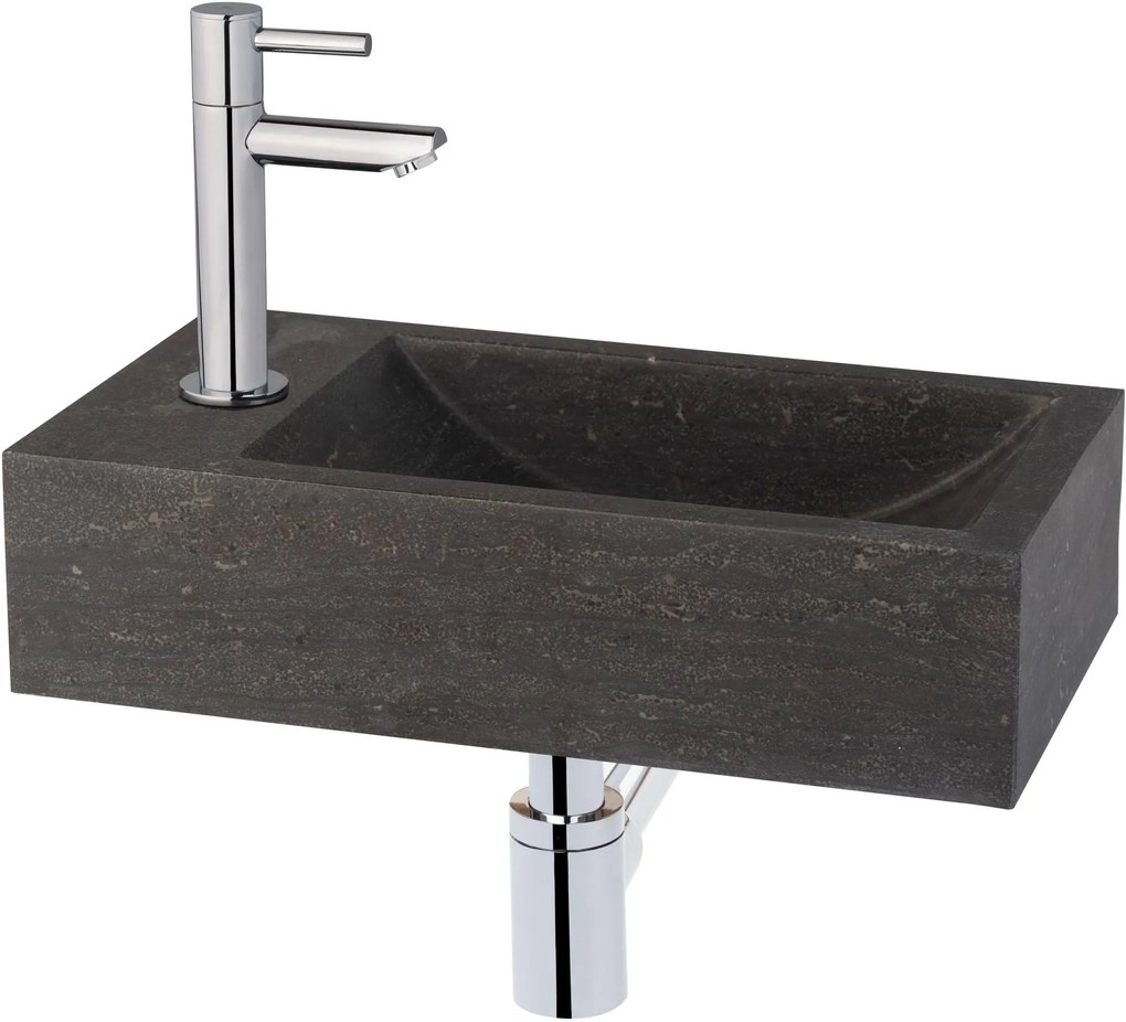 Saqu Nature Collection fonteinset met moderne chromen kraan links natuursteen