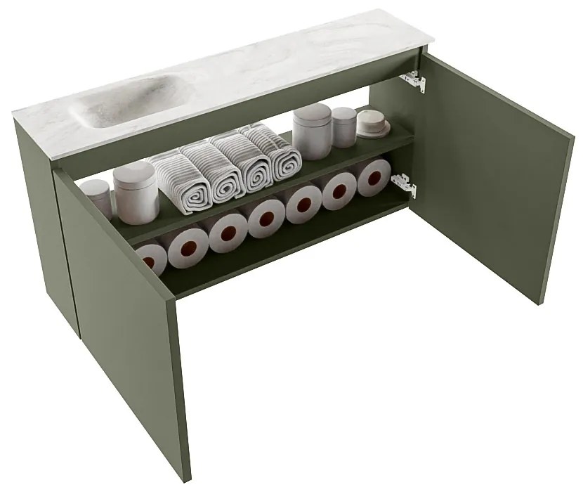 Mondiaz Ture DLux toiletmeubel 100cm army met wastafel ostra links met kraangat