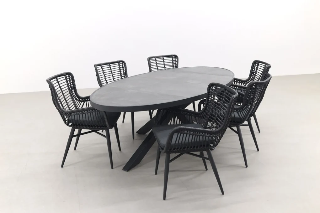 Jasmine Black/Silva 240x115 cm. ovale tuinset - 7-delig