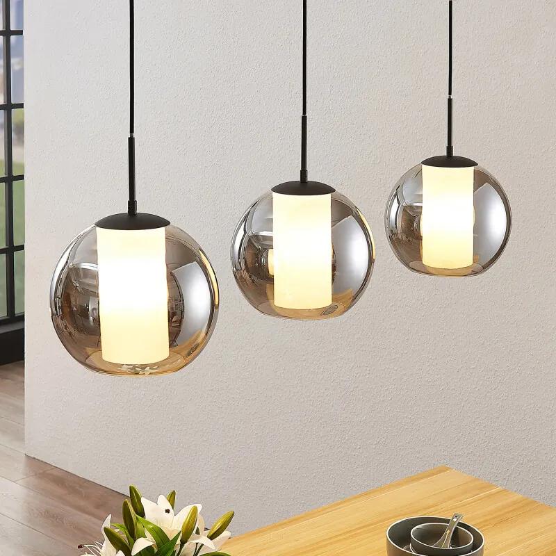 Yela glazen hanglamp, 3-lamps rookgrijs - lampen-24