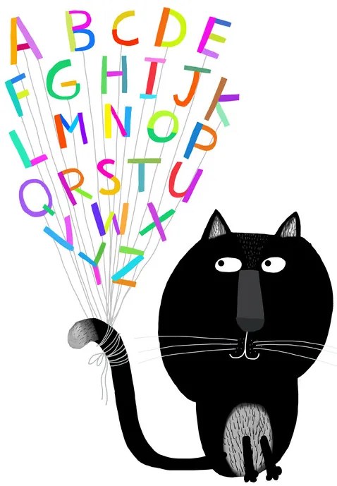 Ilustratie Cute Black Cat with Alphabet Letters, Carla Daly