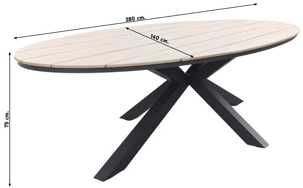 GI Edison ovale houtlook tuintafel 280x140 cm.
