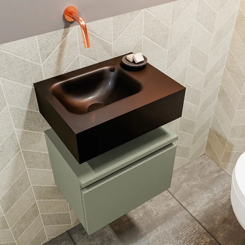 Mondiaz Andor toiletmeubel 40cm army met zwarte wastafel links zonder kraangat